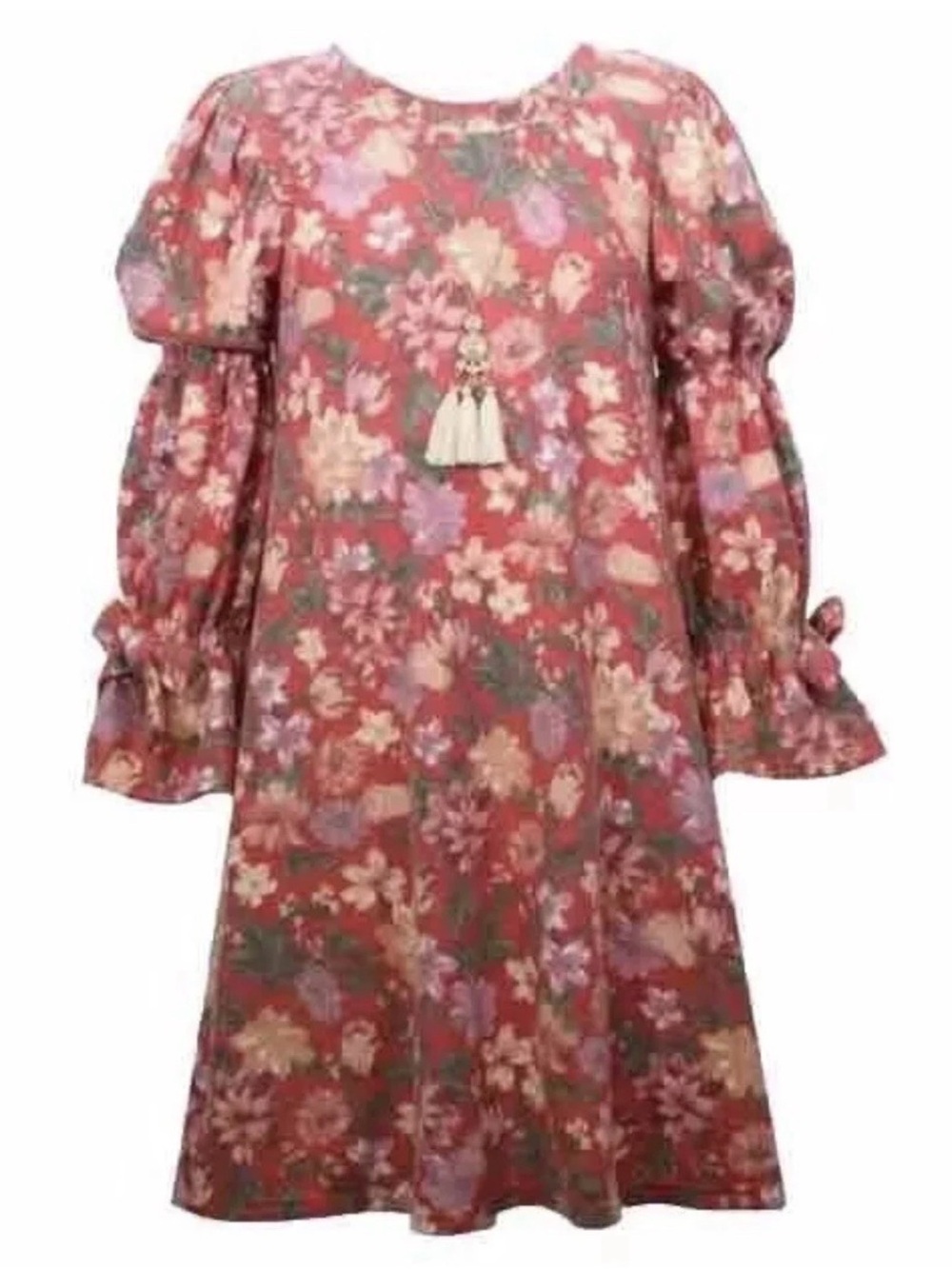 Bonnie Jean Floral Puff-Sleeve Tunic Dress in Coral Multi Sz 10 NWOT